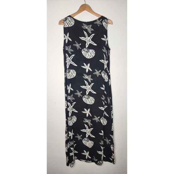 Peppermint Bay Womens Large Black White Seashells Maxi Rayon Tank Dress - Picture 6 of 6